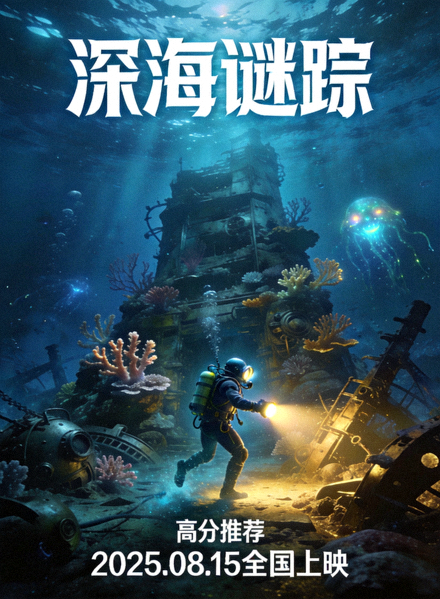 高分推荐电影《深海谜踪》海报 - 科幻探险，潜水员探索深海遗迹