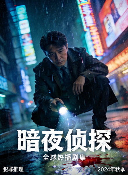 全球热播剧集《暗夜侦探》海报 - 犯罪推理，侦探在雨夜调查案件